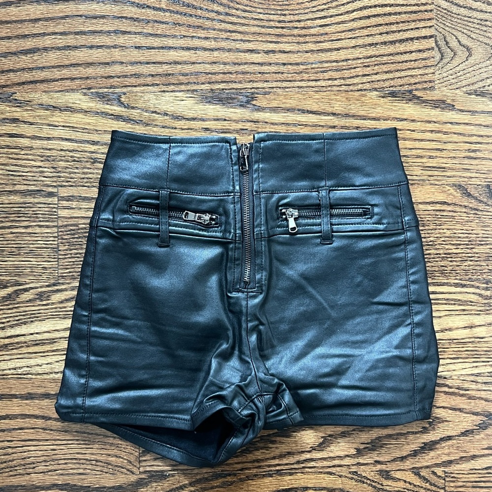 Black Leather Mini Shorts